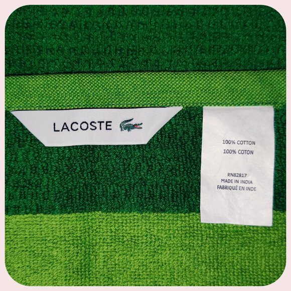 NWT 2x Lacoste Bath Towels Green w/ Embroidered Crocodile Logo Cotton 30" x 52" - Picture 6 of 9